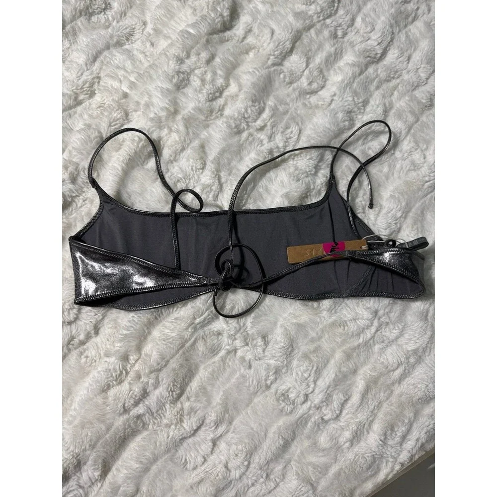 Metallic Swim Micro Scoop Bikini Top Carbon